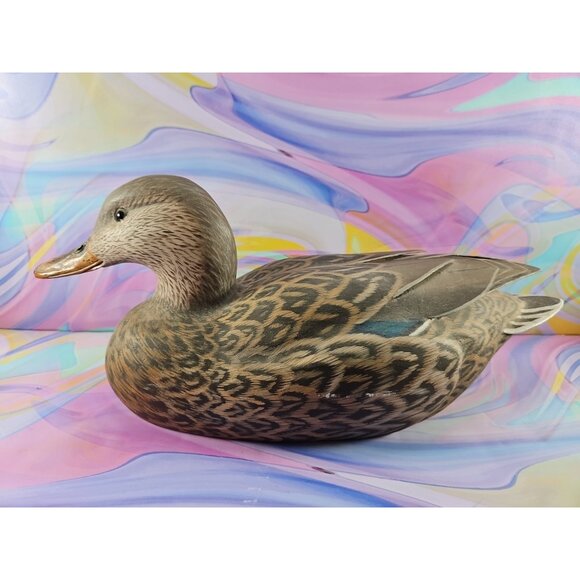 Vintage 1980s  John "Jack" Wood Mallard Duck Hen Hand Carved 16'' Wooden - Picture 1 of 8